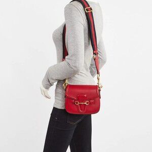Gucci Red Smooth Calfskin Leather Small Lady Web Shoulder Bag
